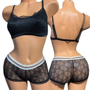 Victorias Secret set Unlined Scoop Neck lace bralette & Sheer Lace Short panty L